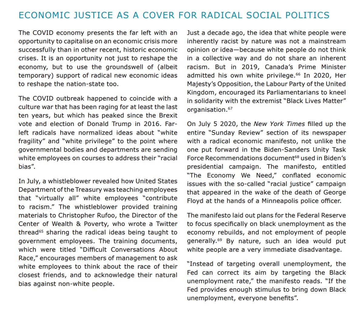 One such example of using the COVID economy to promote far-left/racist ideas is the suggestion in a manifesto published by the  @nytimes that rebuilding post-COVID should mean wiping all consumer debt for black customers, providing interest-free mortgages to black people, and…