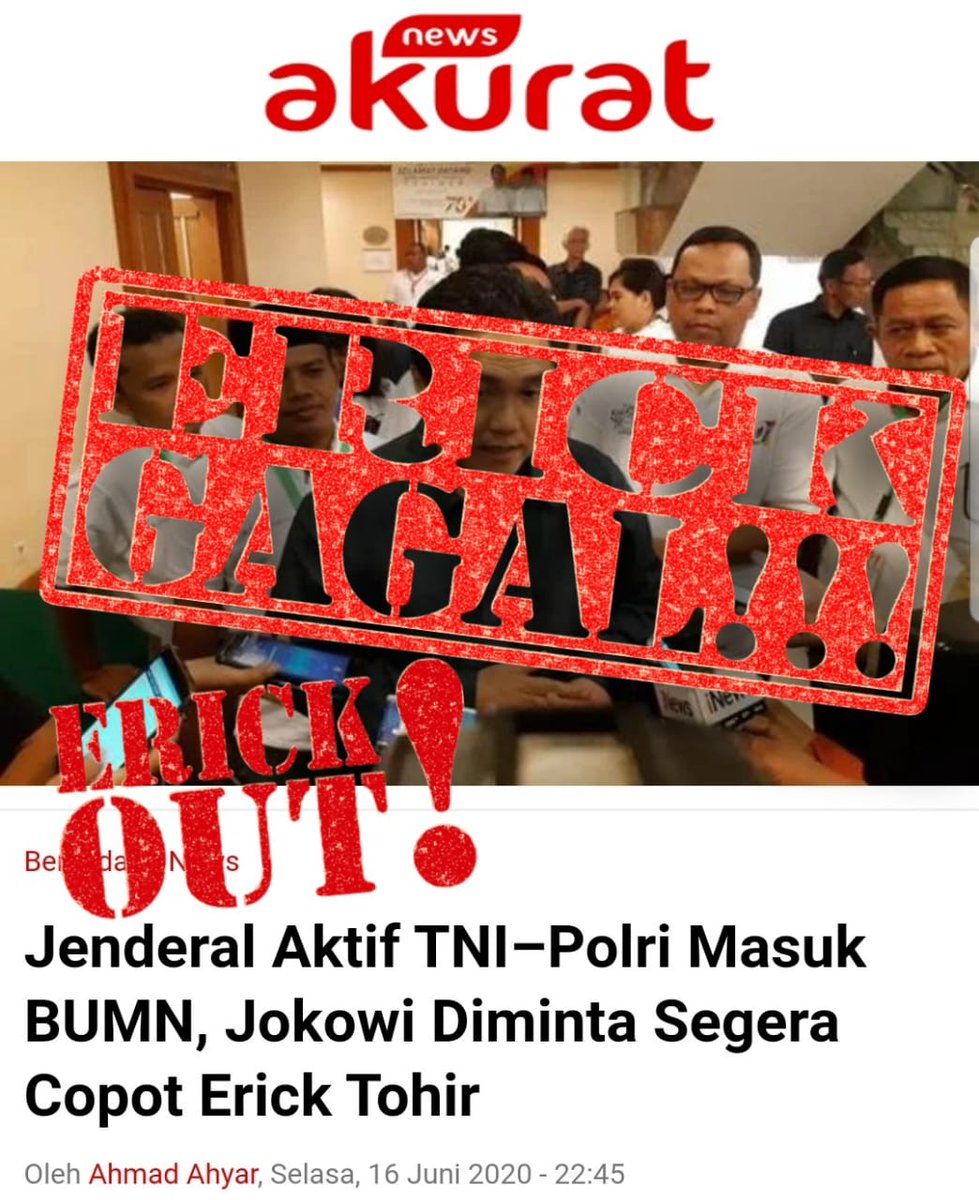 MarshallJem's tweet photo. Copot ajah @erickthohir  pak @jokowi 
Ini zaman reformasi bukan orde lama #erickout 
@fadjroeL @KemensetnegRI @setkabgoid @PartaiSocMedia @Dennysiregar7 @prabowo @kaesangp @DoniMaradona @Jeppri_silalahi @Giring_Ganesha @MataNajwa @budimandjatmiko https://t.co/xnknKpKBxi