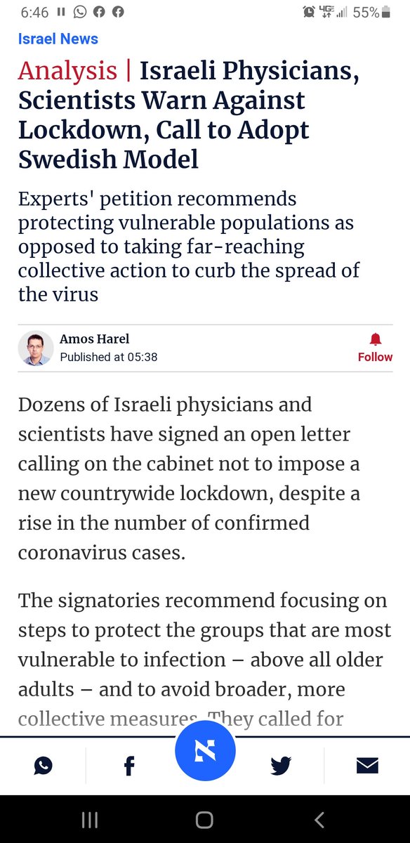 EmraniMd's tweet photo. Israel scientists say follow Sweden’s #HerdImmunity approach. Protect elderly and those with co-morbidities and end lockdowns:

“protecting vulnerable populations as opposed to taking far-reaching collective action to curb the spread of the virus” https://t.co/sXqYIitdyr