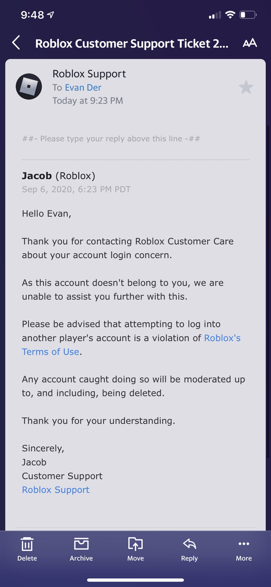 Evan Crackop on X: Sent another email to @Roblox support to try to get  back into my account, and they reply saying that I'm not the owner of the  account tf????? I