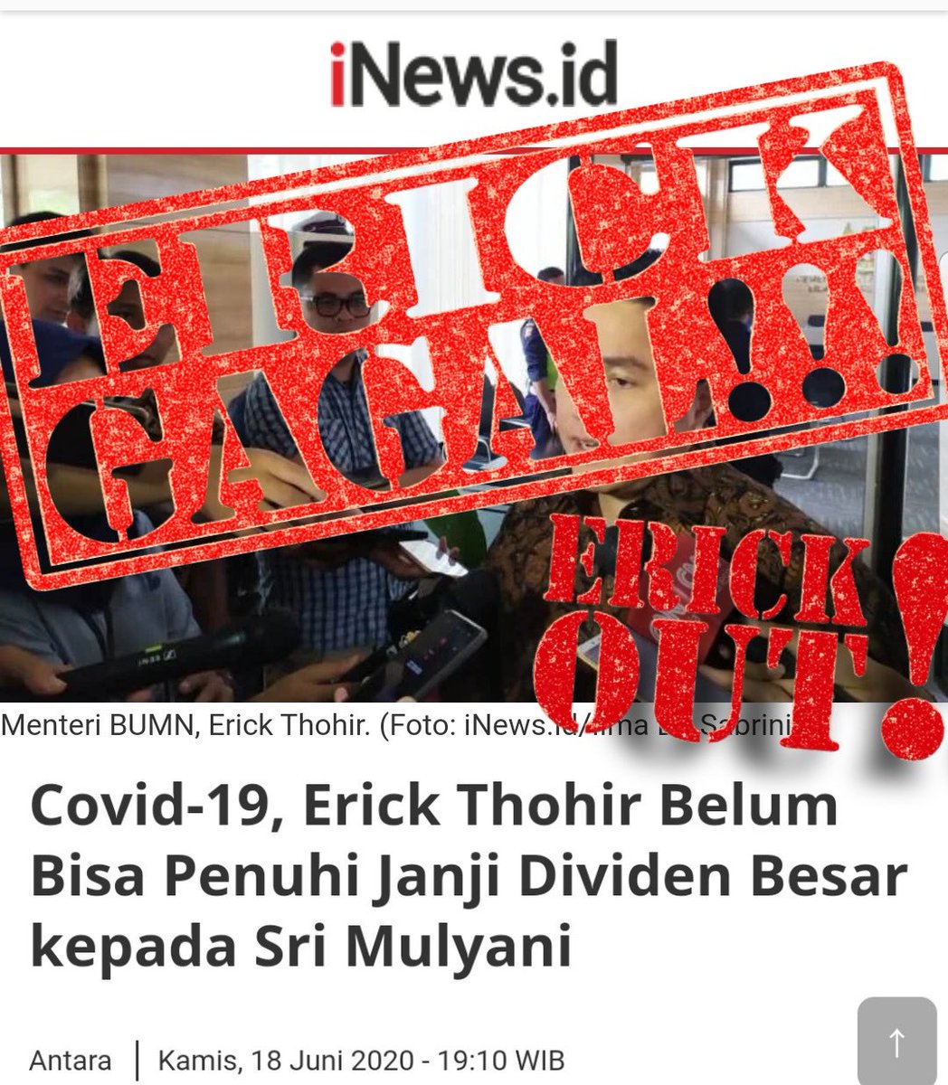 Gmna mau penuhi janji wong selama dia pegang rugi melulu! #erickout <a href="/jokowi/">Joko Widodo</a> <a href="/setkabgoid/">Sekretariat Kabinet</a> <a href="/fadjroeL/">Dr. M. Fadjroel Rachman</a> <a href="/msaid_didu/">Muhammad Said Didu</a> <a href="/KemensetnegRI/">Sekretariat Negara</a> <a href="/PartaiSocmed/">#99</a> <a href="/kaesangp/">“kak” Kaesang</a> <a href="/Rosianna766Hi/">Rosianna Silalahi</a> <a href="/FaisalBasri/">Faisal Basri</a>