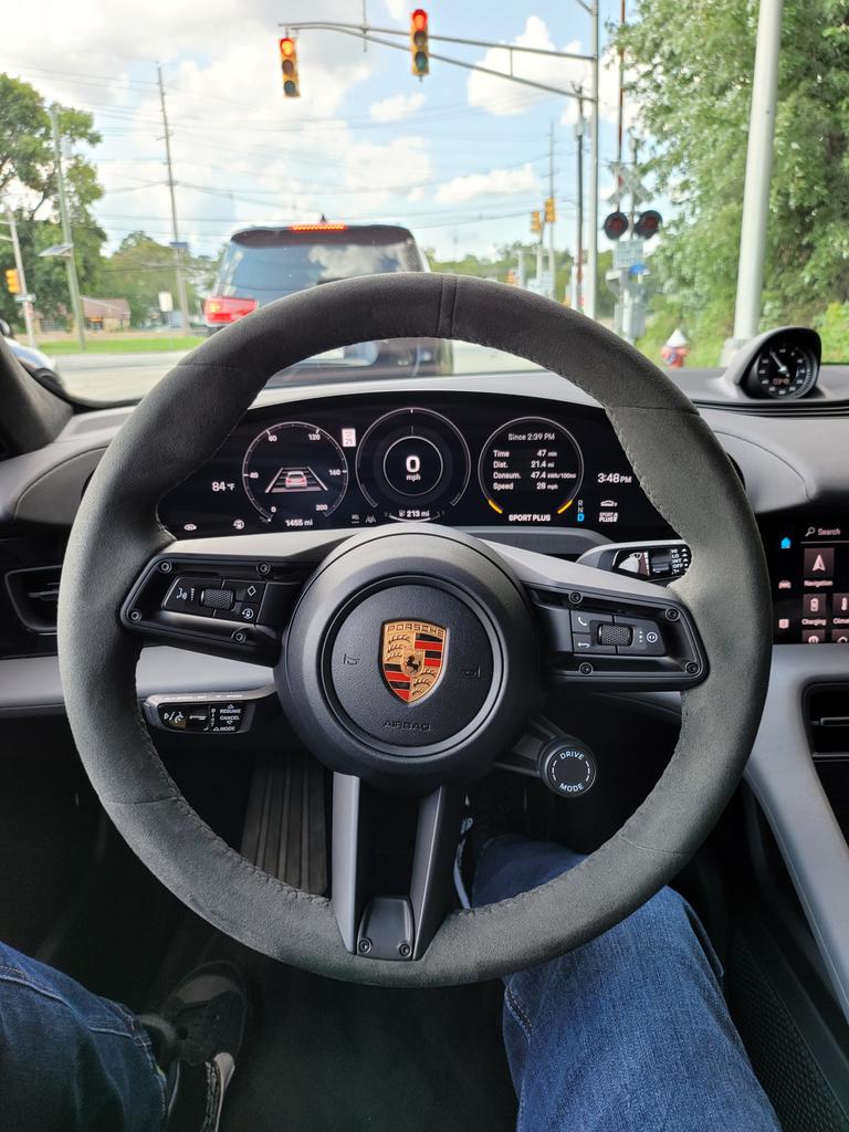 MKBHD's tweet photo. Boy am I glad I started this car video series. The Porsche Taycan is actually a VERY DIFFERENT car than any Tesla, and I hope to articulate that with Auto Focus. Should be a fun next few weeks of videos! https://t.co/pPM7uXLer9