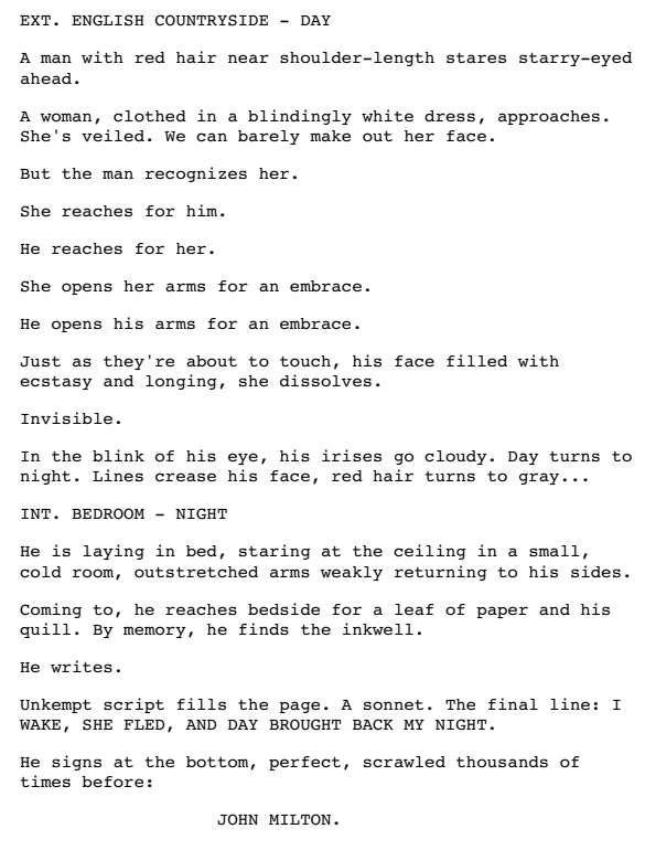 (Why, yes, Sonnet 23 did serve as the opening scene for the few pages I wrote of a Milton biopic while on my subway rides to work circa 2013)