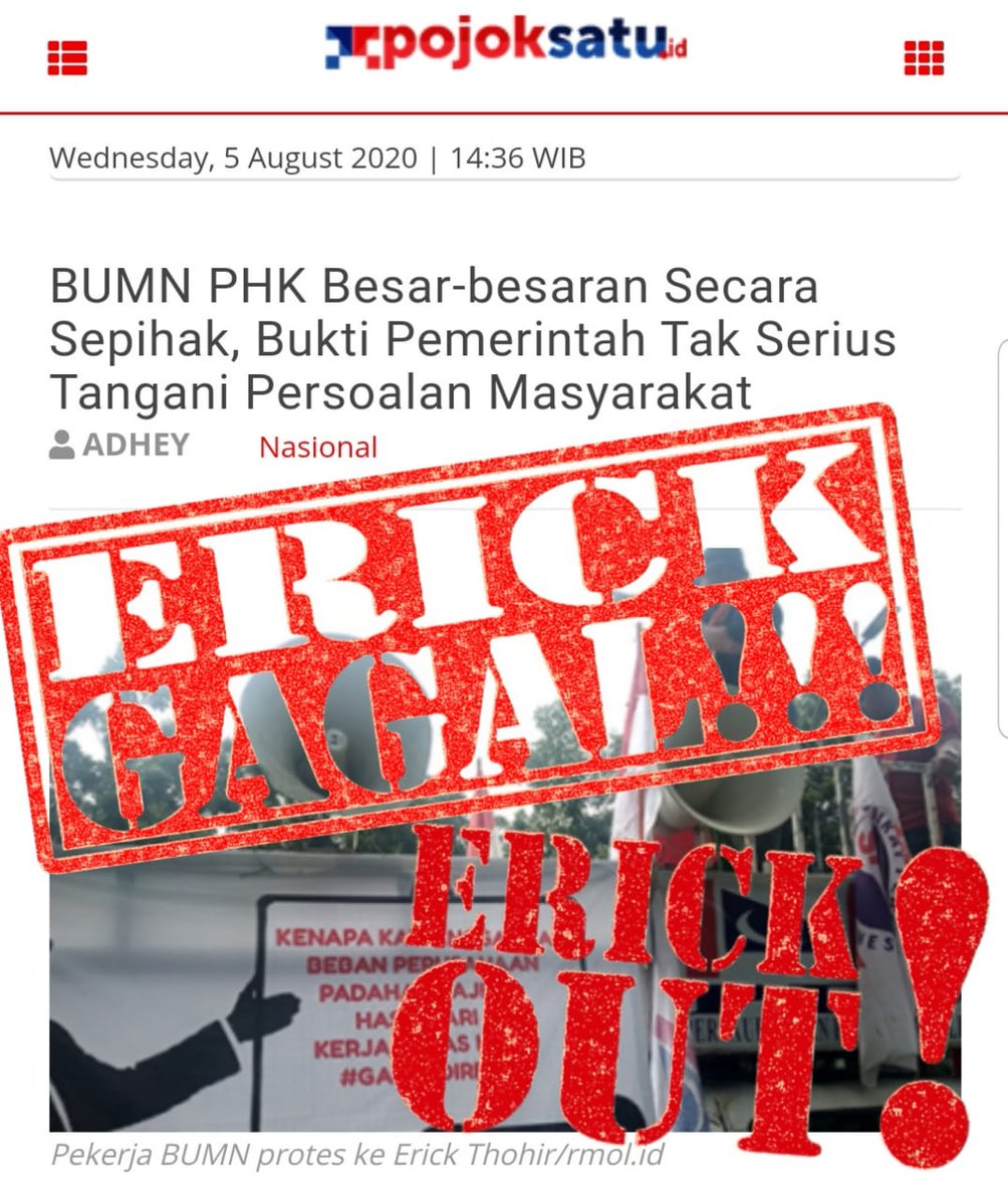 DAgusbali's tweet photo. Ade timpal2 ne kene PHK massal ne? 
#erickout https://t.co/hamHqUL3w6
