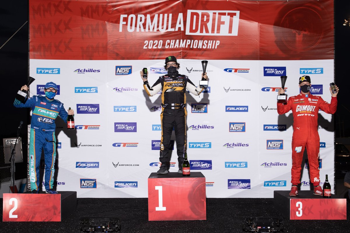 FormulaDrift's tweet photo. Absolute domination! @ChelseaDeNofa came out on top with the WIN today after a tough battle with @OdiDrift in the final! @RyanTuerck rounds out the podium in third.

#FormulaDRIFT #FormulaD #FDSTL https://t.co/99EZVAEBNc
