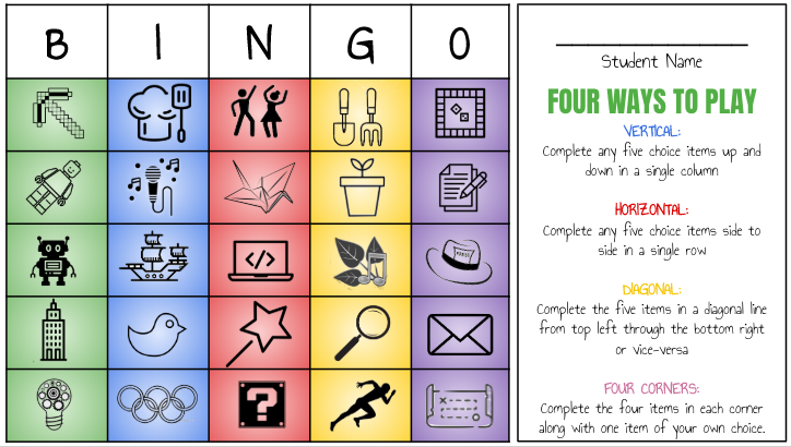 SchippersMr's tweet photo. #rchkyear3 is choosing their first Friday Choice Board bingo project this week. Follow us in the weeks to come as we take on the BINGO challenge and earn our first 'Achievement Badges'. Thanks @MeehanEDU for this awesome idea! #EDrenaline @RCHKschool https://t.co/LK96GyNfNV