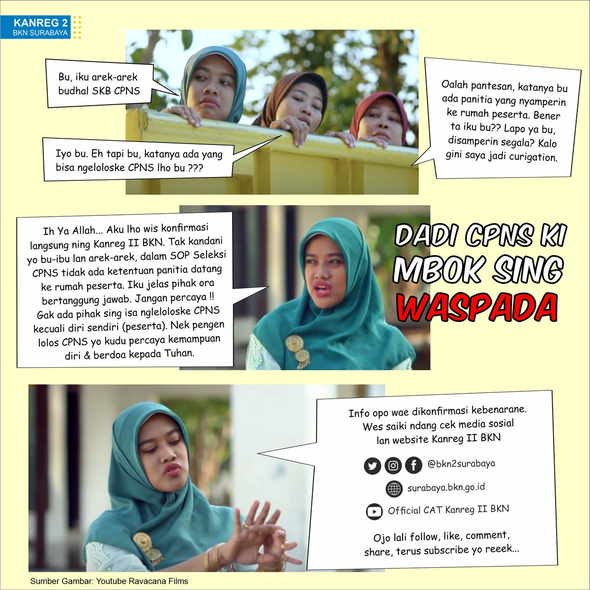 Bu-ibu, arek-arek ada pesan puenting dari Bu Tejo 😆 
Pokok kunci sukses SKB yo percoyo kemampuan diri dan berdoa. Ojo percaya apa kata doi yg cm manis di awal tapi sepet akhire 😥 
Ojo ngeyel lho rek, ndak dicokot Bu Tejo 😁✌
#SKBCPNS2019 #butejo