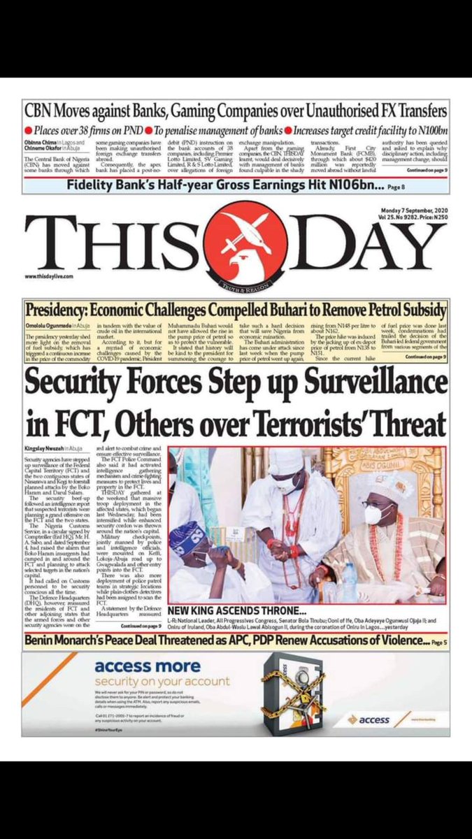 wilberforceisl1's tweet photo. A slide on the Frontpages today..
07-09-2020
#FRONTPAGEREVIEW
Which way Nigeria?
Whats your Analysis?
What Reaction did this initiate?
👇👇👇
#MondayMotivation #NDURADIO #FrontpageReview https://t.co/6yhH8xiYzm