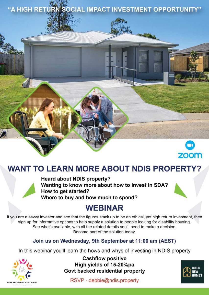 BuildNewHomes1's tweet photo. Ever heard about #NDISproperty? 
Having experts in the industry as #keyspeakers, see how you can start your #investment in #NDIS properties in the upcoming webinar.

Don't miss out this chance!
📅 Save the date - September 9

Reserve a seat today! ✔️ https://t.co/nhkdA4c2R2