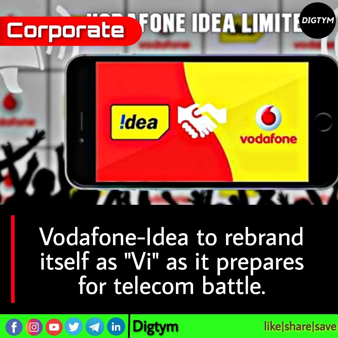 thevickyshaurya's tweet photo. Vodafone-Idea to rebrand itself as "Vi" as it prepares for telecom battle.
#Vodafone #idea #vodafoneidea #IDEAvodafone #rebranding #Telecomunicaciones #VI #telecombattle #business #BusinessStrategy #businessnews #telecomnews #Digtym https://t.co/2iyIlZTf6Q