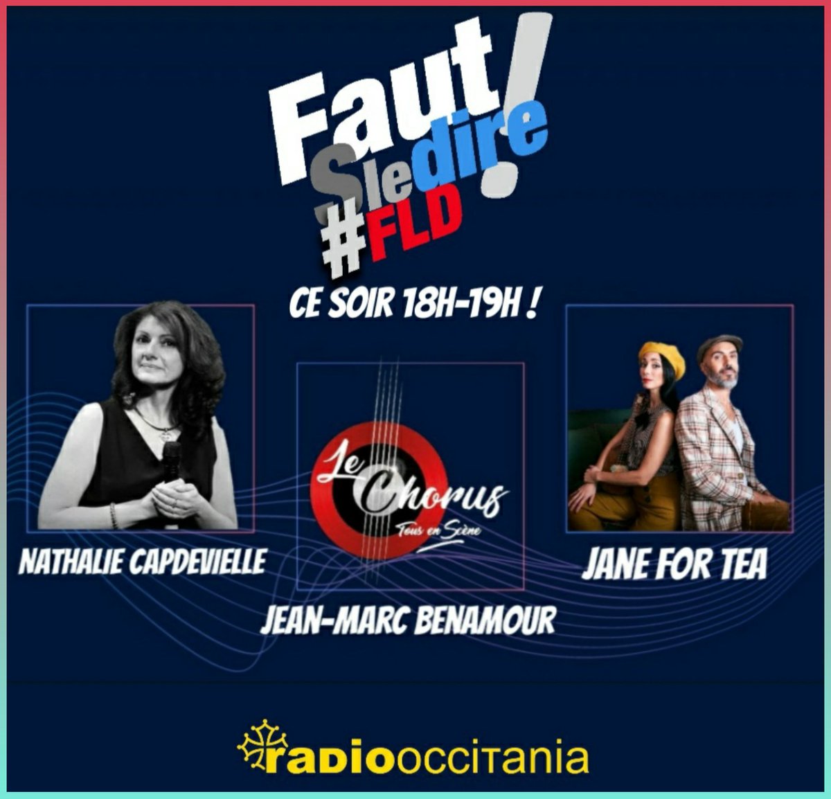 Alexandre Chiavassa (@alexchiavassa) on Twitter photo 🔴 Ce soir sur @RadioOccitania dans <a href="/fautsledire/">Fautsledire</a>, la quotidienne !
▪️ <a href="/NathalieCapdev2/">Nathalie Capdevielle</a>
▪️ <a href="/JaneForTea/">Jane For Tea</a>
▪️ Jean-Marc Benamour, #LeChorus 🔴 Ce soir sur @RadioOccitania dans <a href="/fautsledire/">Fautsledire</a>, la quotidienne !
▪️ <a href="/NathalieCapdev2/">Nathalie Capdevielle</a>
▪️ <a href="/JaneForTea/">Jane For Tea</a>
▪️ Jean-Marc Benamour, #LeChorus