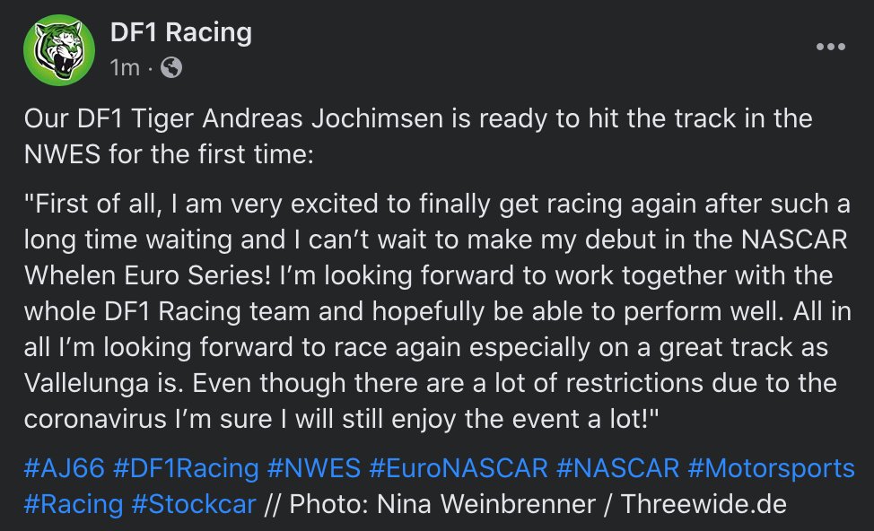 df1_racing's tweet photo. Our DF1 Tiger Andreas Jochimsen is ready to hit the track in the NWES for the first time!

#AJ66 #DF1Racing #NWES #EuroNASCAR #NASCAR #Motorsports #Racing #Stockcar // Photo: Nina Weinbrenner / https://t.co/PvoclArcpI https://t.co/ct98lyYk8y