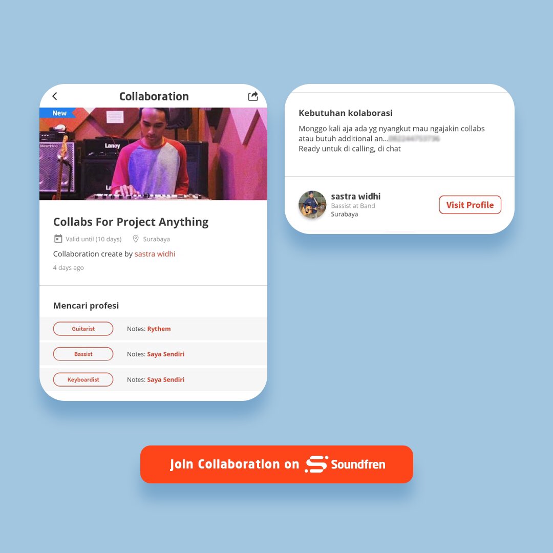soundfren's tweet photo. Sign up atau log-in di aplikasi Soundfren dulu buat nemuin partner ngeband, Fren! Yuk di-approach, siapa tau cocok~
#Soundfren #FindYourFren #FrenCollabs https://t.co/raI452dq7N