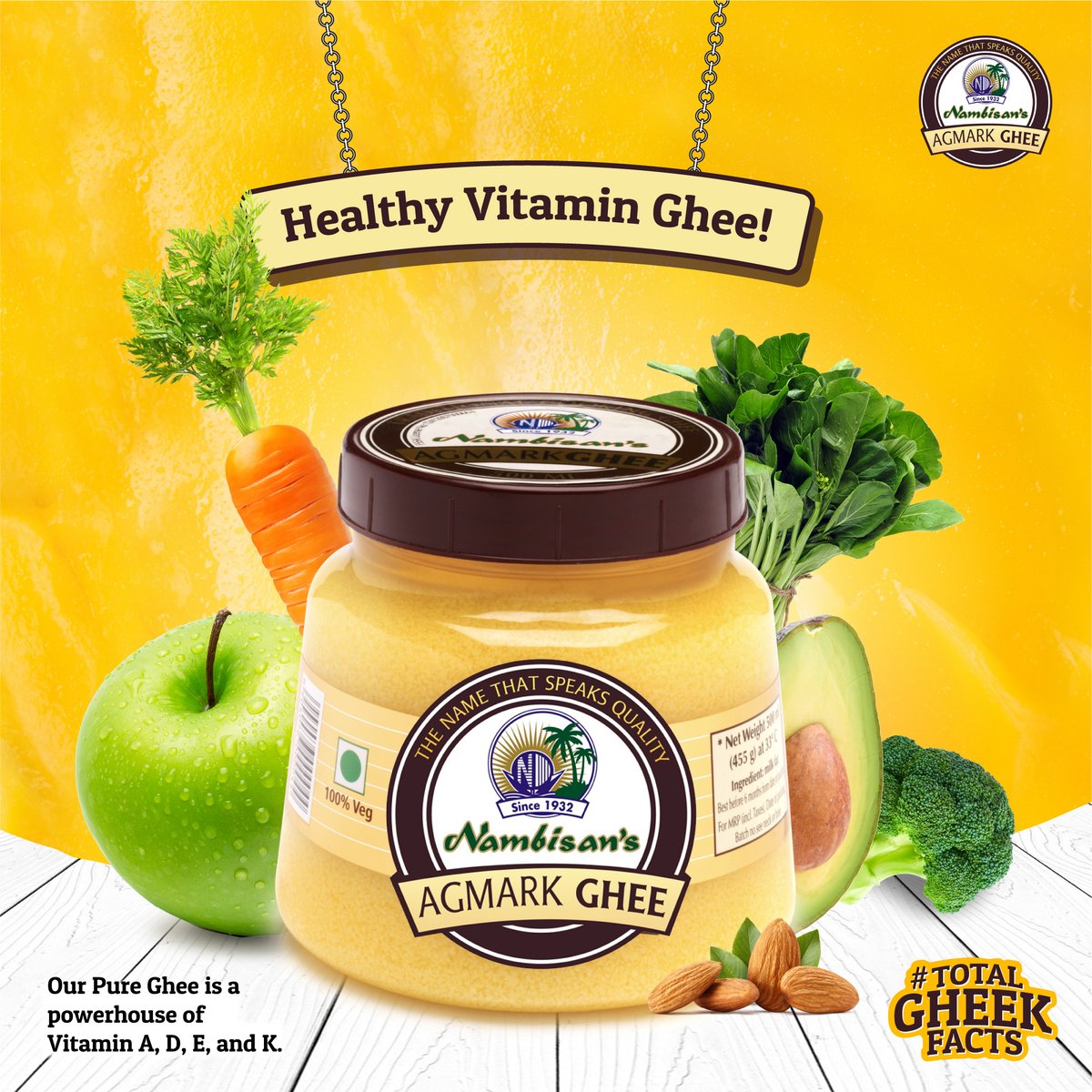 NambisansGhee's tweet photo. Every wondered why our mothers used to lather our meals with Ghee? Satiating our taste buds is just one part of the answer! Pure Desi Ghee is laden with essential Vitamins that nurture our immune system from within! This #NationalNutritionWeek, brace for more #TotalGheekFacts https://t.co/pH3Q5vsHzQ