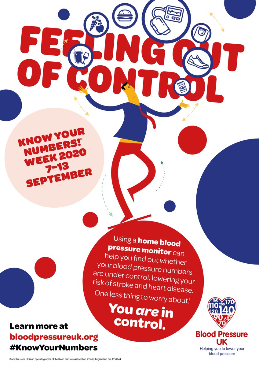 JamieWaterall's tweet image. High #BloodPressure is the main risk factor for heart disease &amp;amp; stroke in the UK but can be easily diagnosed &amp;amp; controlled. Find out more about this important issue this #KnowYourNumbers week so that #YouAreInControl👉bloodpressureuk.org
