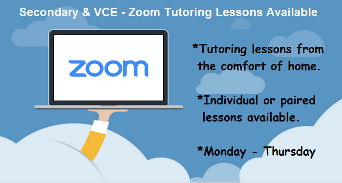 'Zoom' tuition lessons available for Year 7 - 12 students, Monday - Thursday. This option will remain available along with 'In Person' tuition during Term 4. #Bendigo #Education #Zoom #tuition #tutoring #learningfromhome