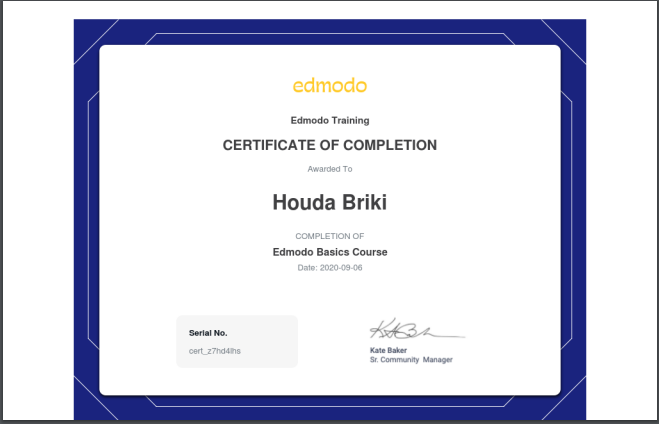 brikihouda4's tweet photo. thanks a lot @edmodo for this amaising certificat it was a very usiful course #EdmodoCon #EdmodoBasicsCourse https://t.co/tspgU9ROpe