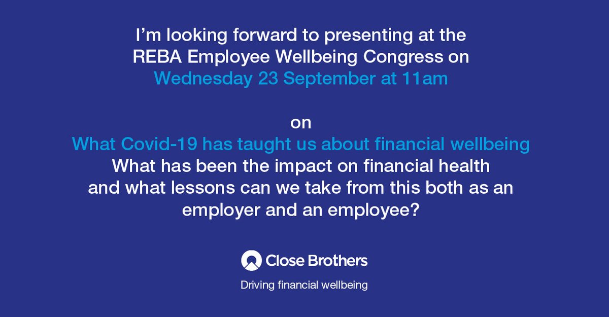 JMakingsCBAM's tweet photo. Hope to see you at REBA Employee Wellbeing Congress taking place virtually over the next 4 Wednesdays in September. https://t.co/FctGw6H7AZ @REBAwellbeing #Financialwellbeing https://t.co/yDg1k6RvpV