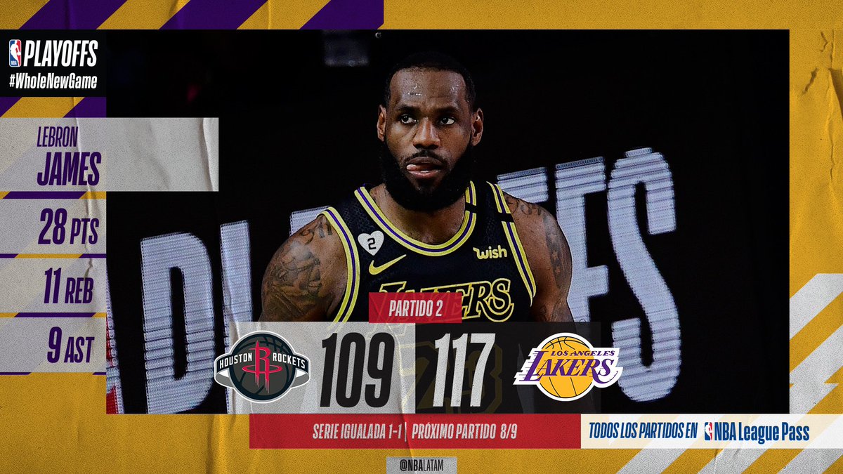NBALatam's tweet photo. 👑🏀 LeBron James con una planilla comoletísima 🏀👑

🔥 Los @Lakers igualan la serie 1-1 🔥

#LakeShow https://t.co/oF5H9vw6yX