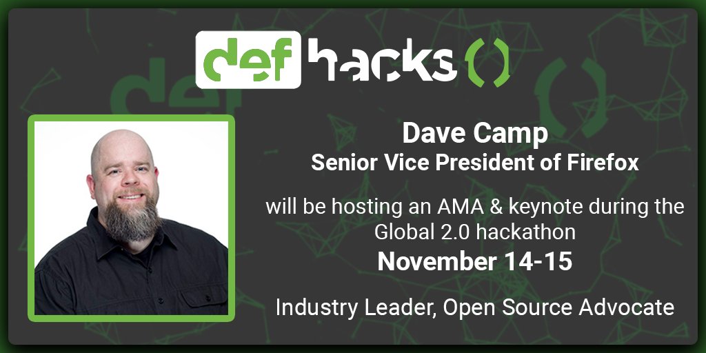 def_hacks's tweet photo. Welcome our latest speaker, Dave Camp. Dave Camp is the SVP at Firefox and will be doing the keynote for Global 2.0 alongside an AMA at Global 2.0.
#coders #hackathon #programmer #developers #internships #covid19recovery #covidsupport #defhacks #developerstudentclubs https://t.co/wSp9dwUsF4