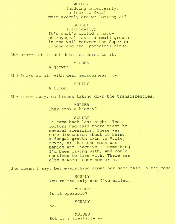 There was some cut dialogue here about other possible scenarios, but in the final ep, we cut right to the chase. #XFScriptWatch