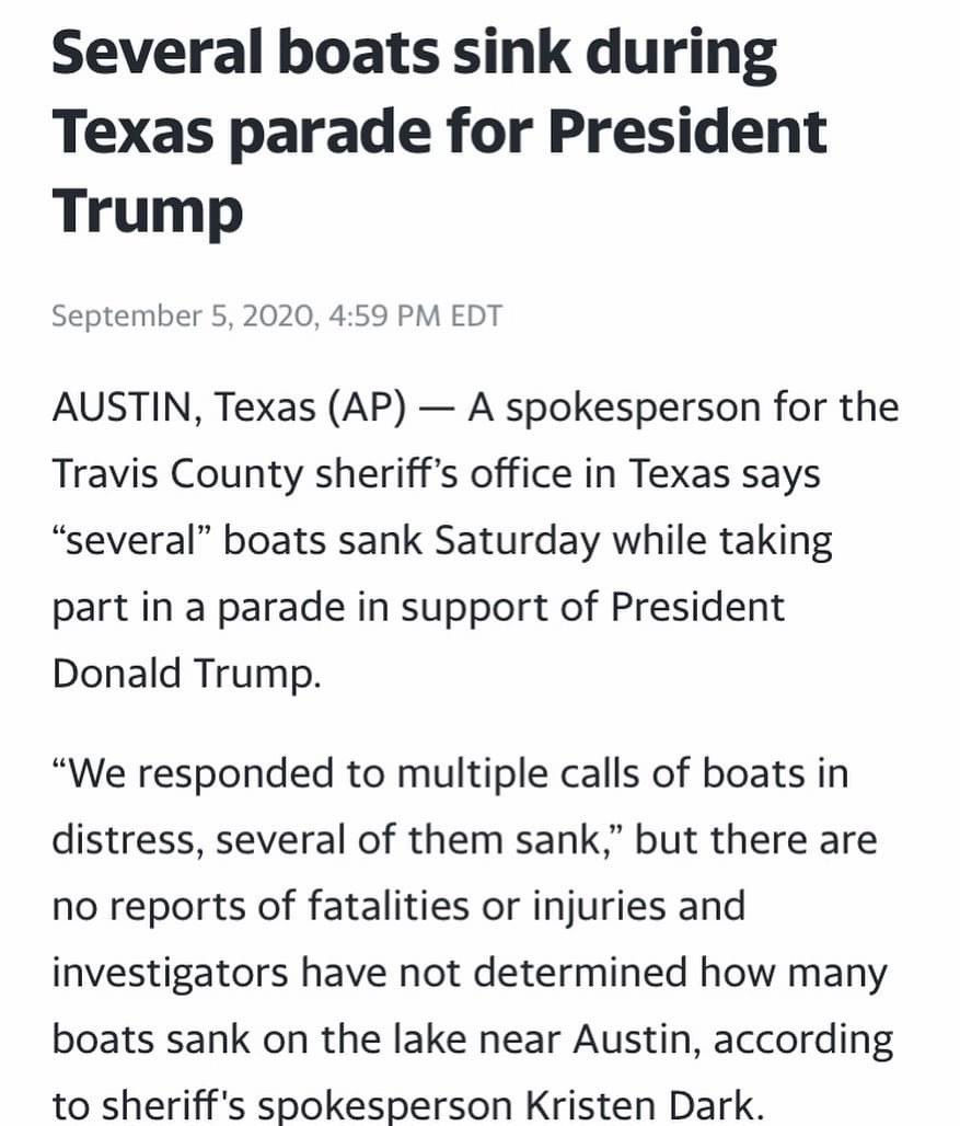 thesedaysbydan's tweet photo. โTheyโre losers. I like captains whose boats donโt get sunk...โ
#loser #TrumpBoatParade #BoaterSupression #sunk #Presidementia https://t.co/hO6ZLiTNy1