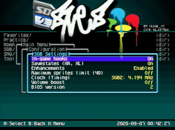 SD2SNES v1.10.3 with Savestates + SGB firmware is alive!
- Merged SGB branch, shoutouts to redacted173
- New menu options for SGB including firmware version selection
- Fixed slow loading on SD2SNES Pro

Get it here: furious.pro/sd2snes

#sd2snes #fxpakpro