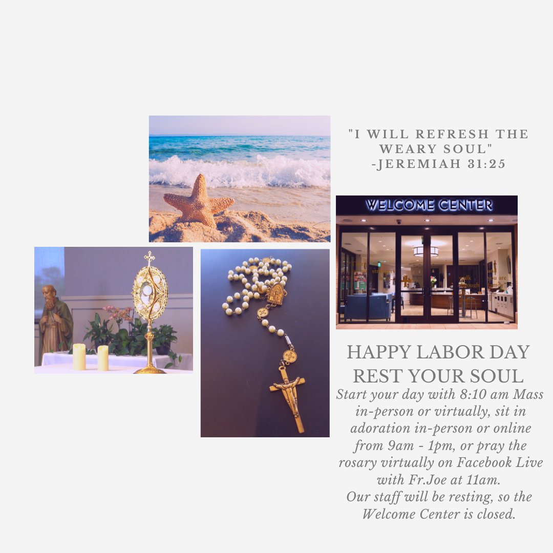 AmericanMartyrs's tweet photo. Tomorrow is Labor Day! A day to rest, refresh and reflect and we are offering a number of ways to help you do that. #AMCSummerChurch https://t.co/ouPL0H3B0B