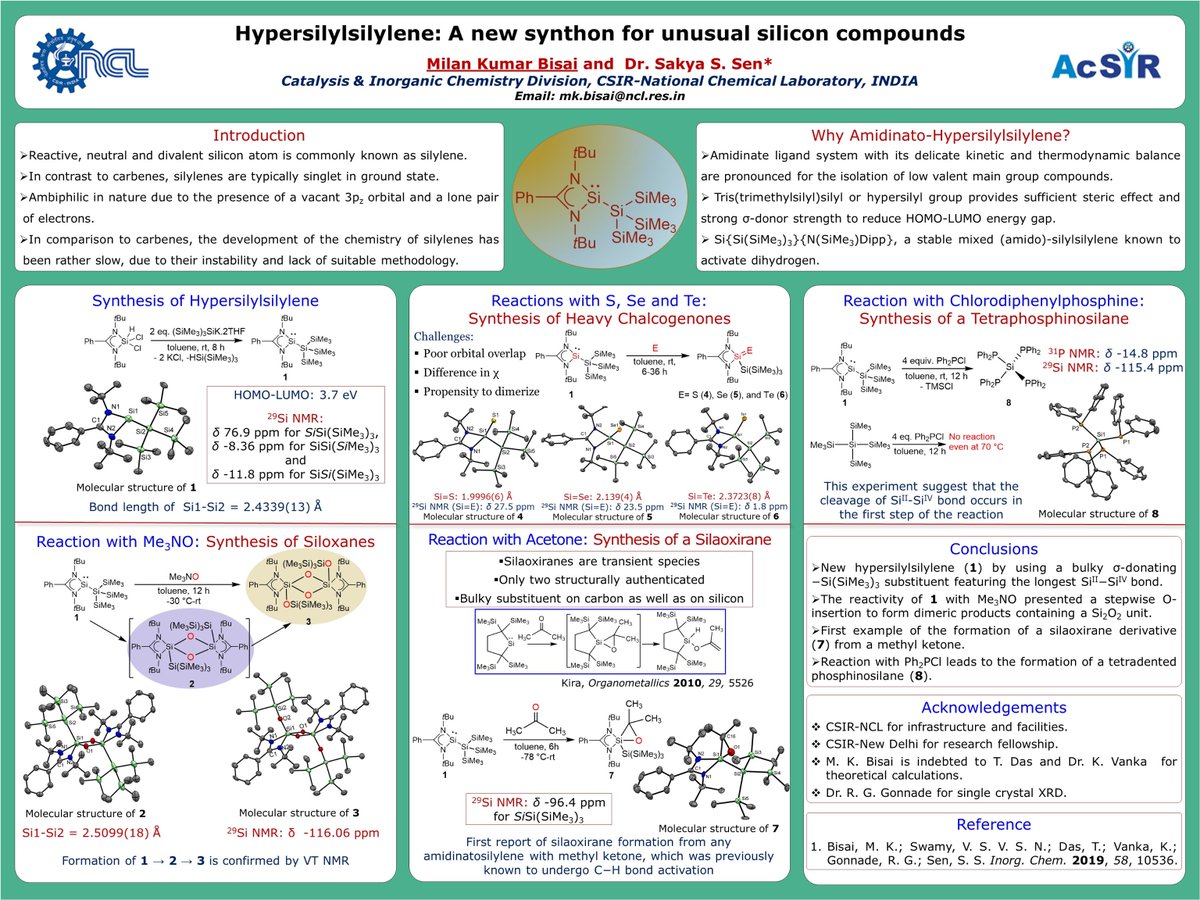 BisaiMilan's tweet photo. Hi @LatinXChem
Check out my poster “Hypersilylsilylene: A new synthon for unusual silicon compounds”, #LatinXChem #LatinXChemInorg #Inorg033
Looking forward to your questions! https://t.co/pitAf8XAoc