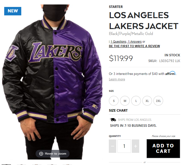 lakers starter jacket black