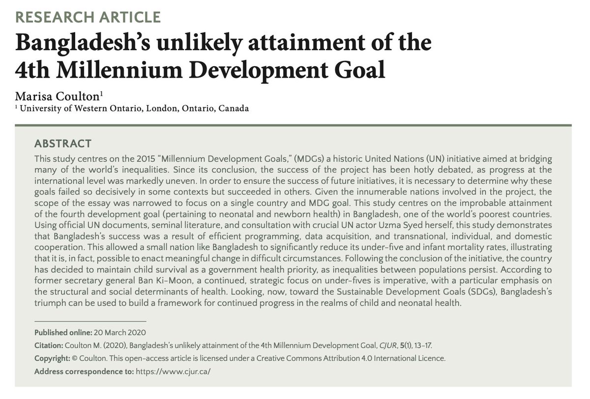 Bangladesh’s unlikely attainment of the 4th Millennium Development Goal | tinyurl.com/y3xngyen | <a href="/WesternU/">Western University</a>

Read this and other manuscripts from Volume 5 Issue I here: cjur.ca/volume-v-issue…