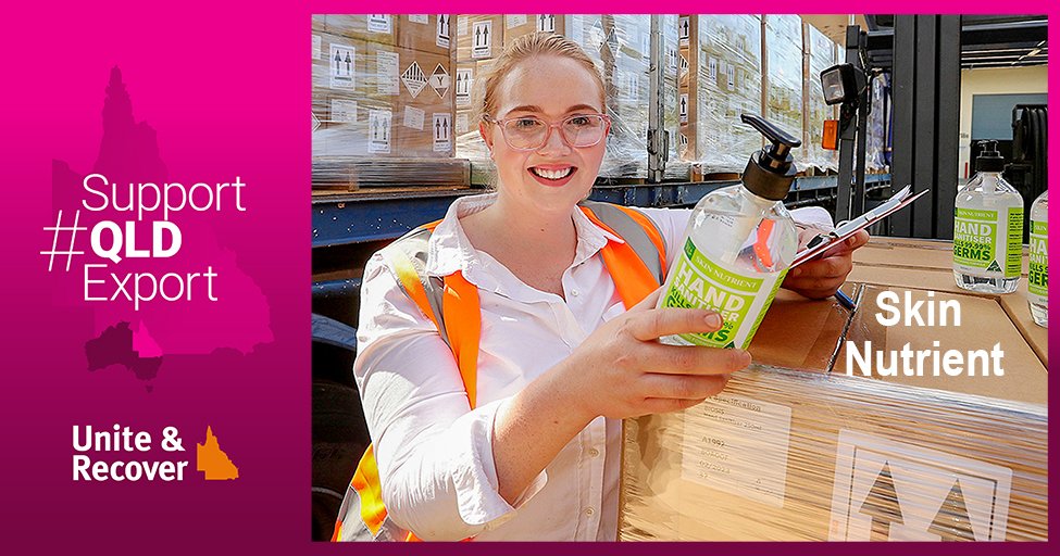 tradeinvestqld's tweet photo. Skin Nutrientβs #skinloving hand sanitiser can be pumped out of their Acacia Ridge factory at 60,000 units a day! Read their #SupportQLDExport story: https://t.co/6klyDKRYNr #tiq #tradeinvestqld https://t.co/zaJ7mo7zm0