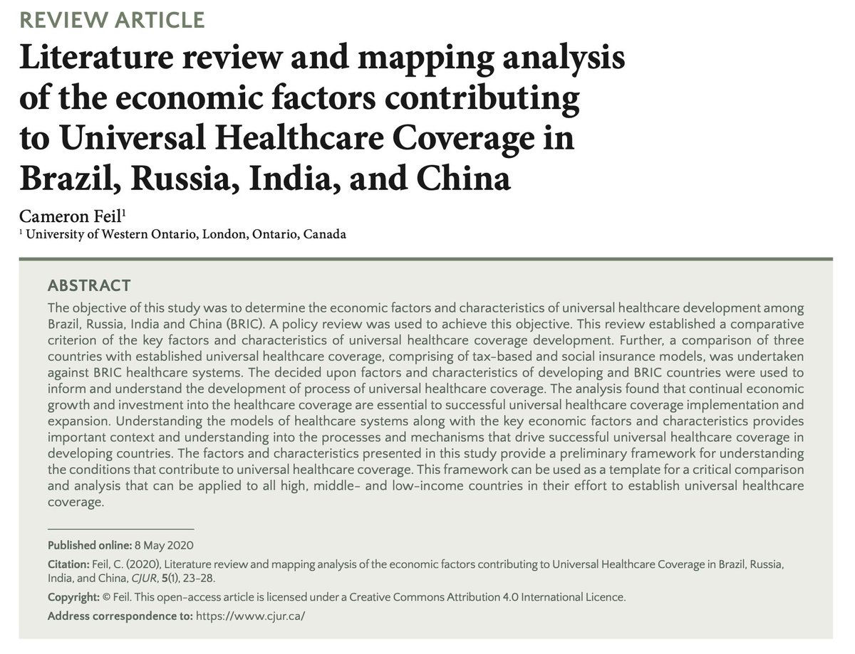 Literature review and mapping analysis of the economic factors contributing
to Universal Healthcare Coverage in Brazil, Russia, India, and China | tinyurl.com/y4ejug9k | <a href="/WesternU/">Western University</a> 

Read this and other manuscripts from Volume 5 Issue I here: cjur.ca/volume-v-issue…