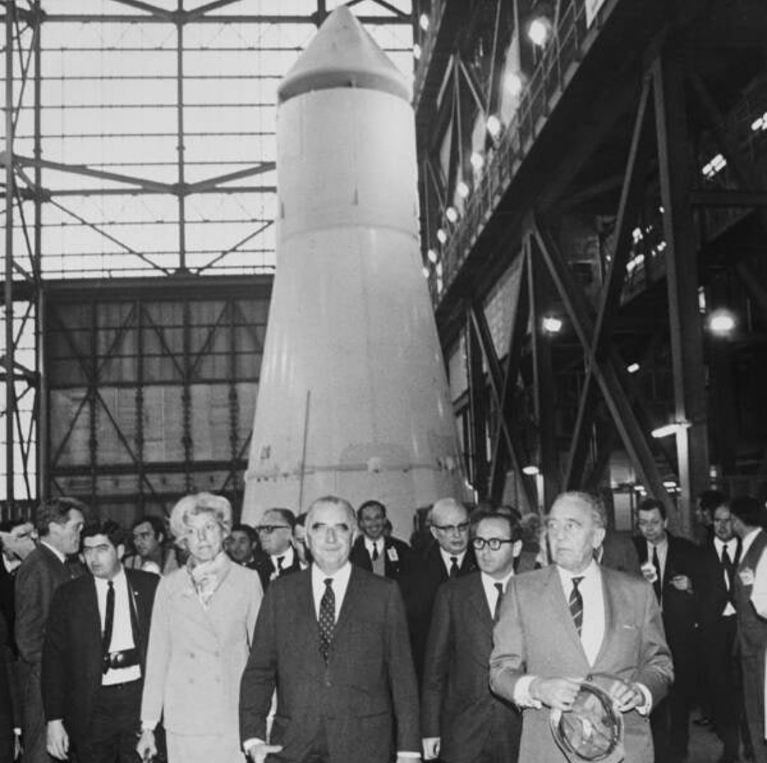 5th Pic: Nazi Scientist-Turned-NASA Director Kurt H. Debus (Right) Gives French President George Pompidou (Center) A Tour Of Kennedy Space Center In 1970. #History #KnowledgeIsPower #TheMoreYouKnow