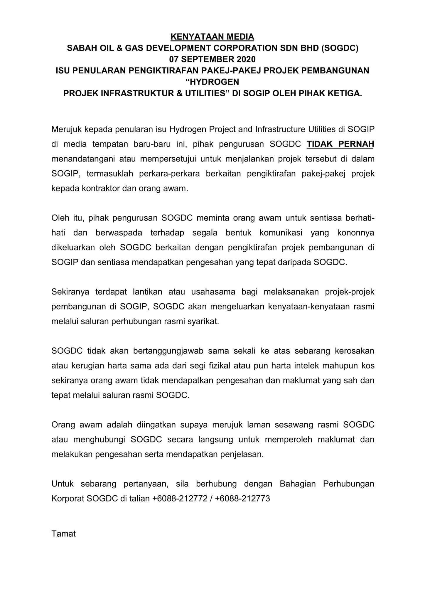Sabah Oil & Gas Development Corporation Sdn. Bhd. (@SOGDCSabah 