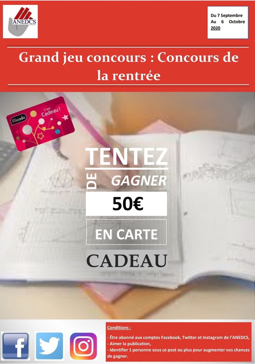 anedcs's tweet photo. 🚨🚨🚨CONCOURS DE LA RENTRÉE 🚨🚨🚨 

Pour démarrer cette nouvelle année, nous mettons en jeu une carte cadeau d’une valeur de 50€ 🤑🤩

Les conditions de participation sont inscrites dans la première photo 😉 

Bonne chance à tous et bonne rentrée🍀🙏

#DCG #DSC #BTSCG https://t.co/lHQXtmqYMx