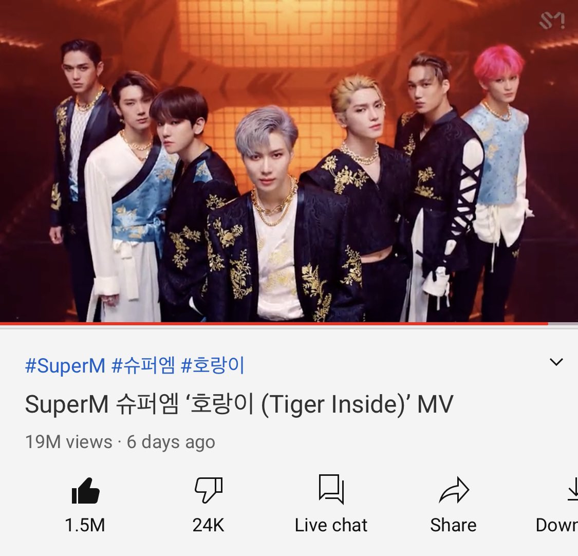 MarkLeeStreams's tweet photo. [200901 SuperM ‘호랑이 (Tiger Inside)’ MV] 

Check out Tiger Inside and be sure to like &amp; comment!🖤🐯

Views: 19M (1M⬆)
Likes: 1,5M (=)
Comments: 244K (1K⬆)

🔗 https://t.co/QygU1gnTQD

#Mark #마크
#マーク #SuperM       
#SuperM_TigerInside
#SuperMarkTigerInside 
#SuperM https://t.co/pNThqHI7Gq