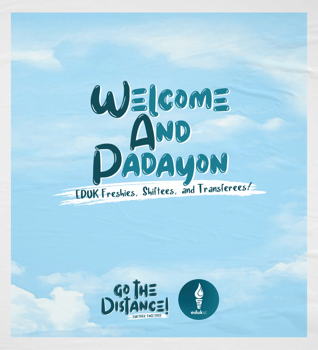 UPCESC's tweet photo. W-elcome
A-nd
P-adayon

EDUK Freshies, Shiftees, and Transferees!

Our excitement on peak,
Seven days this week!

Now from the top, make it pop,
Let’s go Eduk freshie!
Meet your friends and all the orgs,
Be a bibong freshie!
We’re talking WAP, WAP, WAP!
Let’s go, Eduk freshie! https://t.co/I5D6DYkBkG