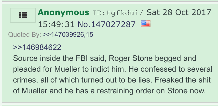 * that anons other than Q *did* take up the role of being a fake insider, within Q's debut thread -- IOW, it was a /popular/ activity (in fact, here are 2 more)* that other anons had seen it so many times that one of 'em reacted with "dance of the LARPer.gif";