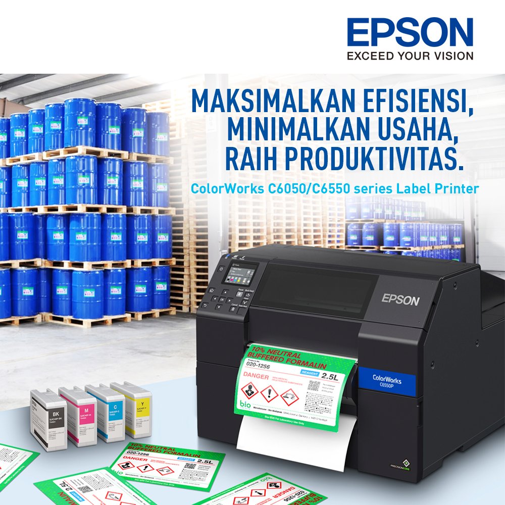 EpsonIndonesia's tweet photo. Hadir dengan kemampuan #cetaklabel hingga A4 (8 inci), ColorWorks C6550 series merupakan pilihan tepat untuk meningkatkan produktivitas di lini produksi Anda. Tersedia juga ColorWorks C6050 series untuk ukuran label maksimul 4 inci.
Info: https://t.co/FL3aOX8zAP
#LabelinAja https://t.co/qXXlOZhhjT