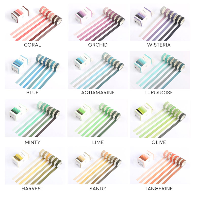 eymhouse's tweet photo. Tersedia dalam 12 varian:
- Aquamarine
- Blue
- Coral
- Harvest
- Lime
- Minty
- Olive
- Orchid
- Sandy
- Tangerine
- Turquoise
- Wisteria

Ukuran: lebar pita 1 cm, panjang 3 meter per rol.
Isi: 6 rol.
Bahan: washi tape. https://t.co/4OVGl9xJHJ