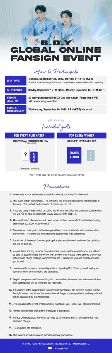 _mymusictaste's tweet photo. .@official_bofyou can't wait to meet you! 💞
So, we are announcing the B.O.Y GLOBAL ONLINE FANSIGN EVENT! 🎊

#MeetYou, get #B_O_Y’s upcoming 2nd Mini Album [Phase Two : WE] to enter! 💿

Join now 🔗 https://t.co/MapF666xOP

#B_O_Y #Global_Video_Call #BOfYou_Fansign #MyMusicTaste https://t.co/lUguclFkgB