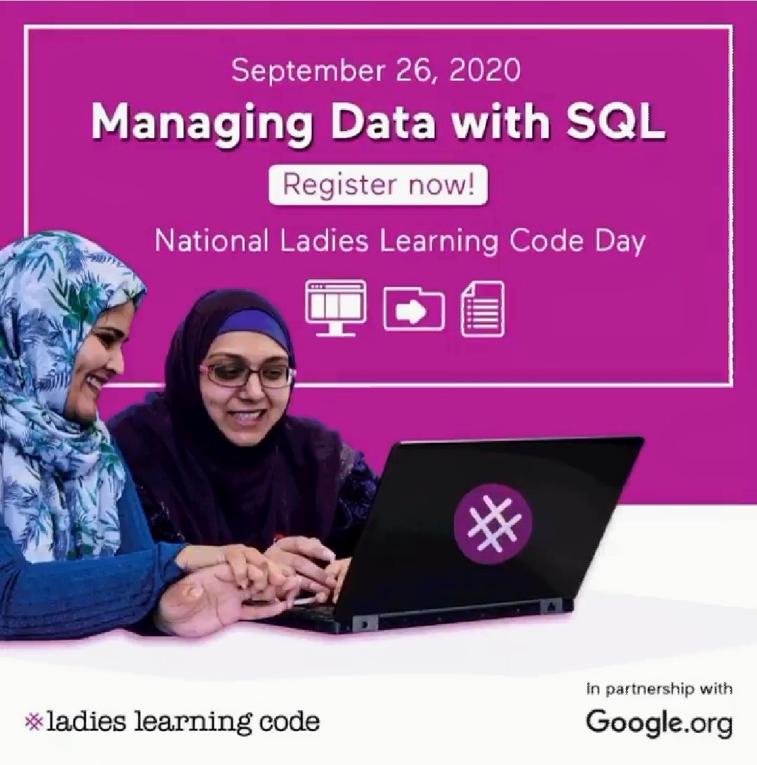 learningcodeyyc's tweet image. Our 8th annual National #LadiesLearningCodeDay is on Sept 26th & focused on managing data with a SQL workshop!
Learners will work with & manipulate data in a 3-hr beginner-friendly live + virtual workshop. Mark your calendars & sign up at eventbrite.ca/e/llc-day-mana…
#llc #yyc