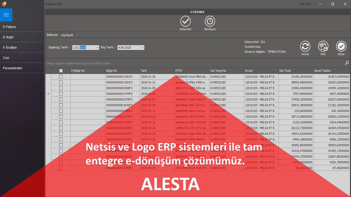 datakodonline's tweet photo. Netsis ve Logo ERP sistemleri üzerinde tam entegre ALESTA ile e-Dönüşüm süreçlerinizi hızlı, kaliteli ve daha düşük maliyetlerle karşılayın, işletmenize değer katın.
#Datakod
#logoyazilim
#netsis
#edönüşüm
#efatura #eirsaliye #earşiv https://t.co/aL6xB6FswH