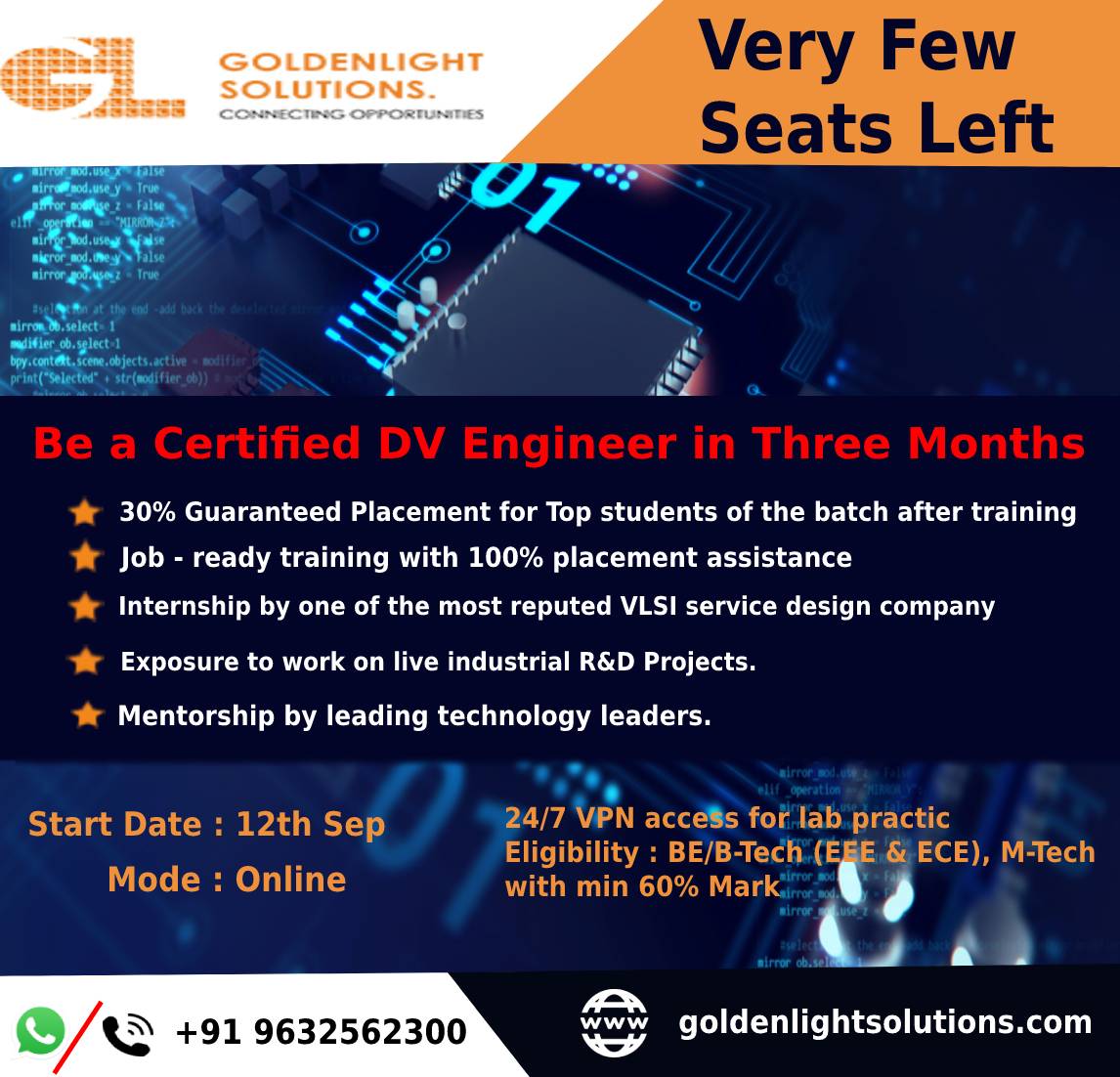 GoldenlightV's tweet photo. GoldenLight Solutions is one of the best #designverification #training institutes in #Bangalore. We are offering 30% guaranteed #placement for top students of the batch after #Training training.
Click here to join now - https://t.co/nDUBZzNxk5
#VLSI #trainingday  #onlinecourses https://t.co/ZIJOliD89e