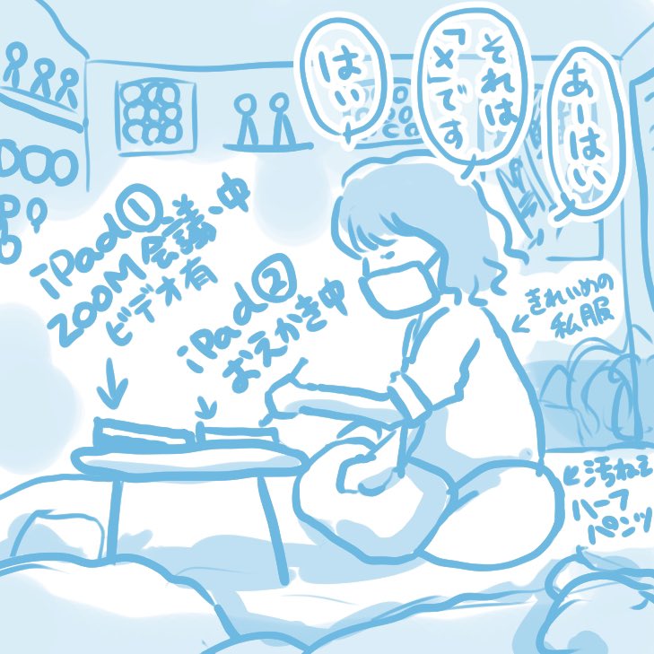 かるら Booth通販中 Ipadの角度をミリ単位で調節して ヲタ的なグッズが映らずお絵描きが出来て自分の顔が見えるラインで会議参加してる喪女のリアルタイムな自画像 かるら Booth通販中 Ipadの角度をミリ単位で調節して ヲタ的なグッズが映らずお絵描きが出来て自分の顔が見えるラインで会議参加してる喪女のリアルタイムな自画像