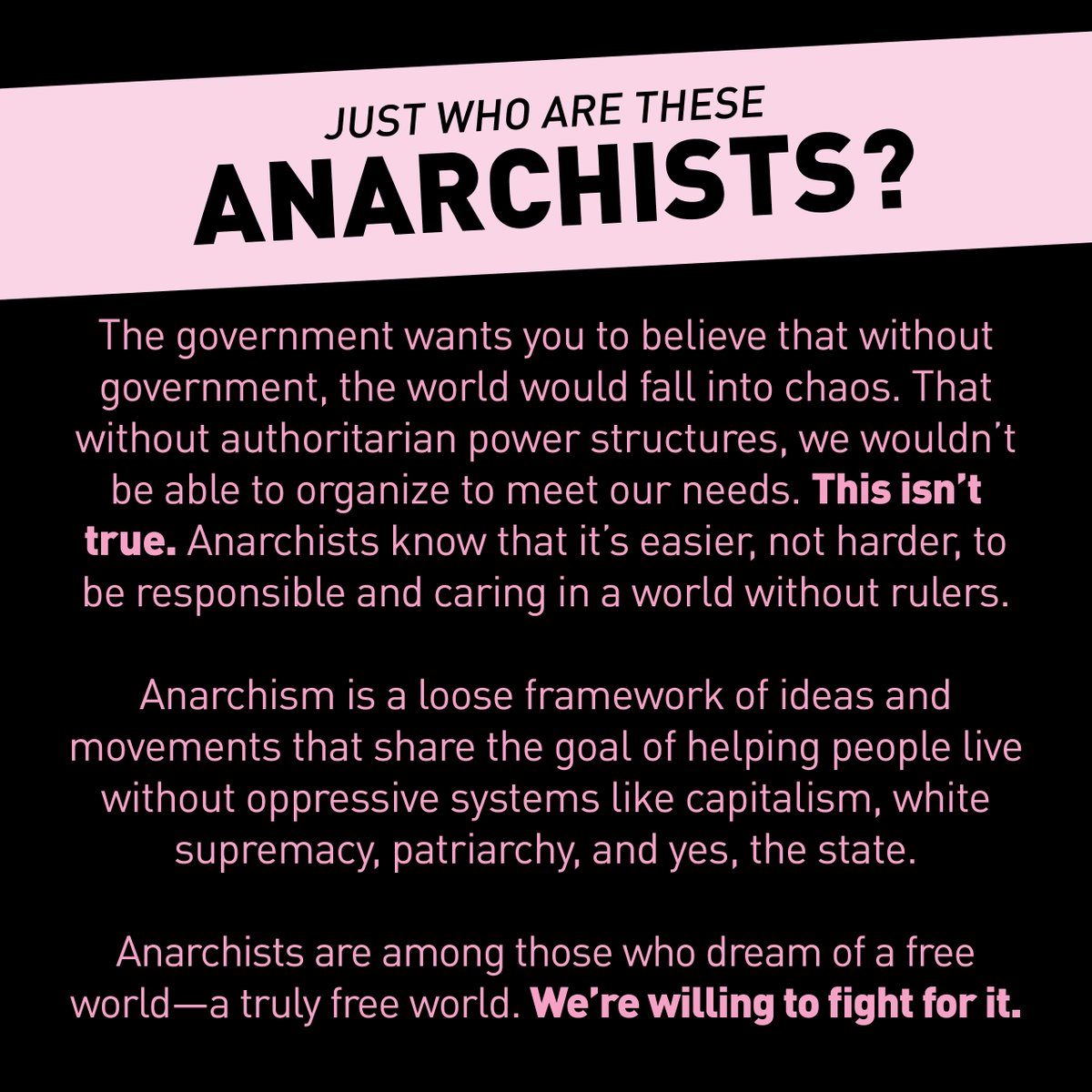 Just Who Are These Anarchists?(reposted from Black Powder Press on Instagram, an introduction to anarchism. I'll put the text from the slides in a long thread below the images.)