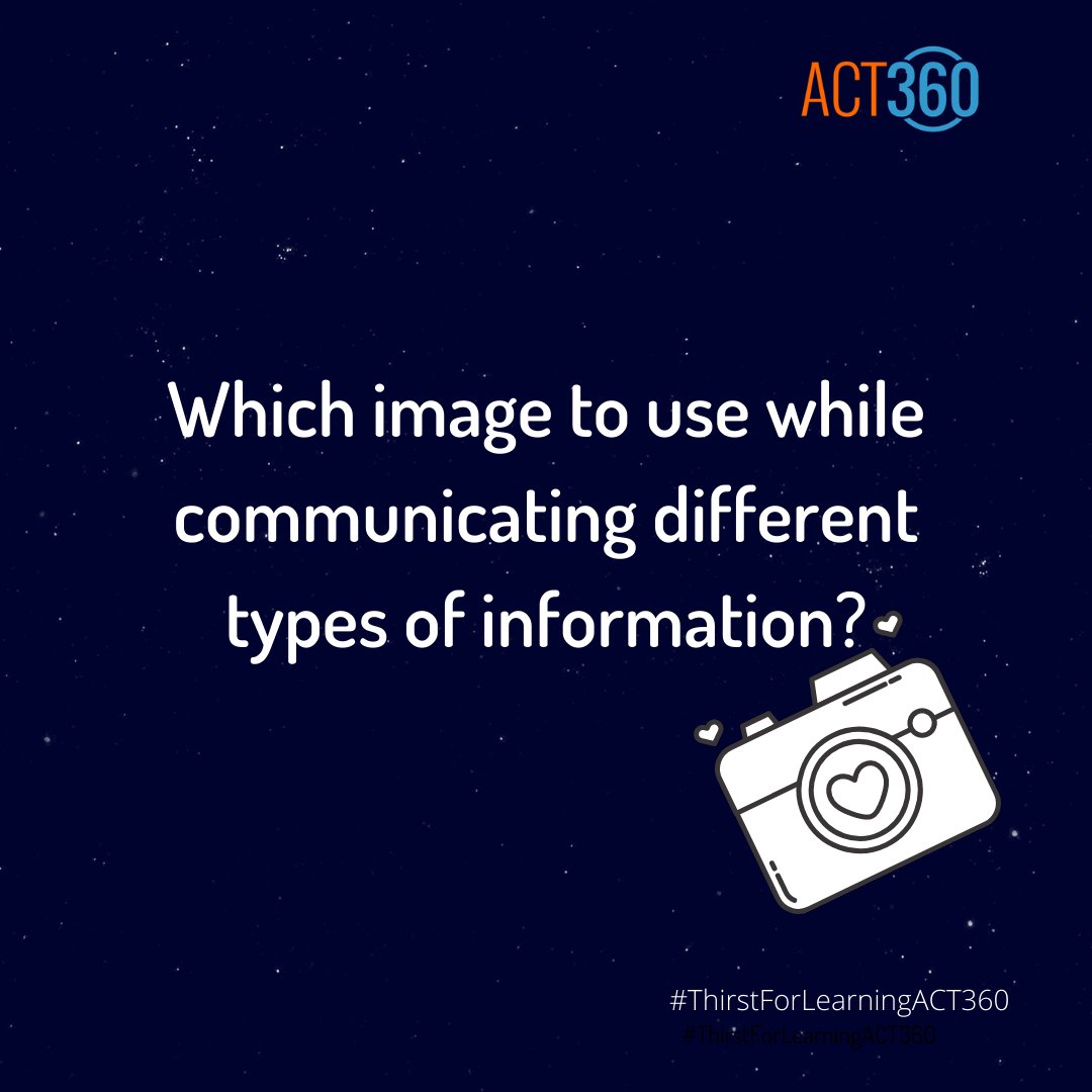 act360nepal's tweet photo. What type of image should be used while communicating different types of information?
#ACT360 #DoAwesomeThings #ThirstForLearningACT360 https://t.co/ovIgFG8bWf