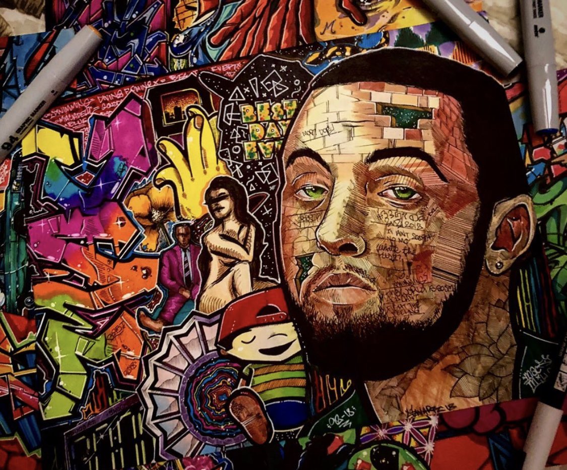 Noahswartz4's tweet photo. The potential music has to impact the listener is incredible. I can confidently say the music created by Mac Miller has had profound affects on my artwork and life and continues to do so. https://t.co/nzKDgp4mPC