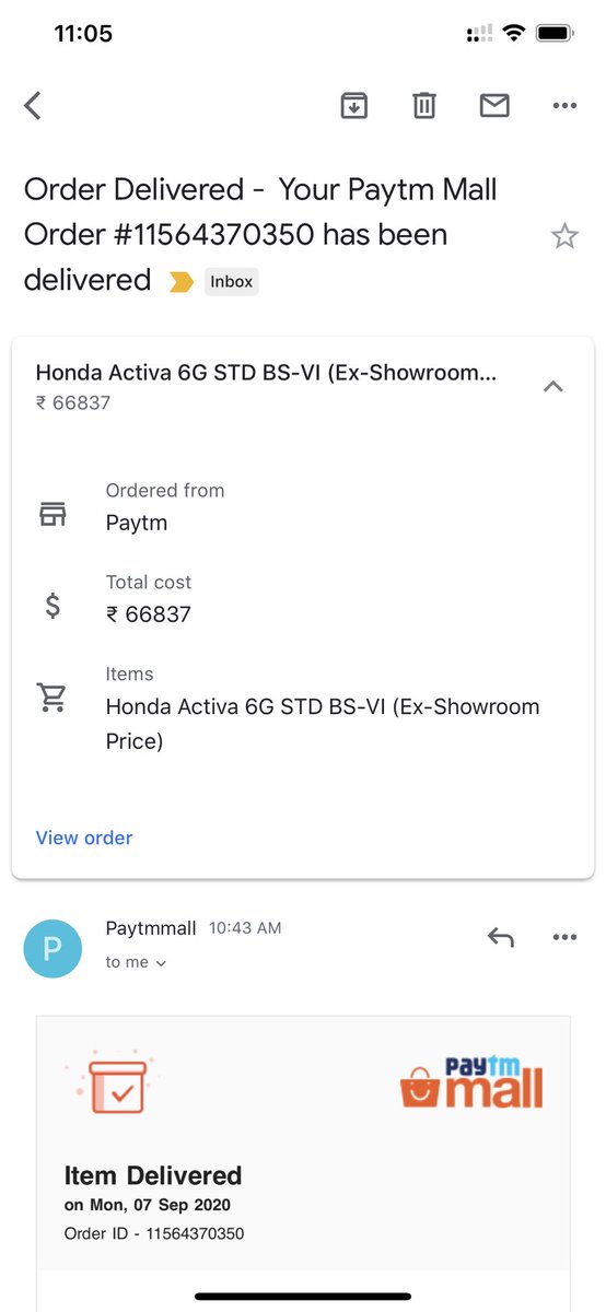 santanusamanta's tweet photo. @paytmmallcare @vijayshekhar @paytmmallcare @PaytmMall @RBI Not getting any resolution.Paytm sends mail that item is delivered but seller refuses to give the bike saying Paytm hasn’t settled monies even after 12days.I feel helpless as amount is big (for me). https://t.co/SGuUizYw4V